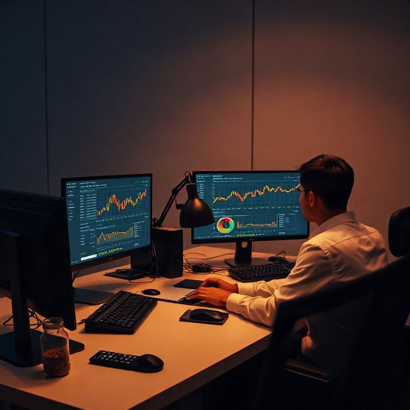 Редакция за работой у мониторов с финансовыми панелями